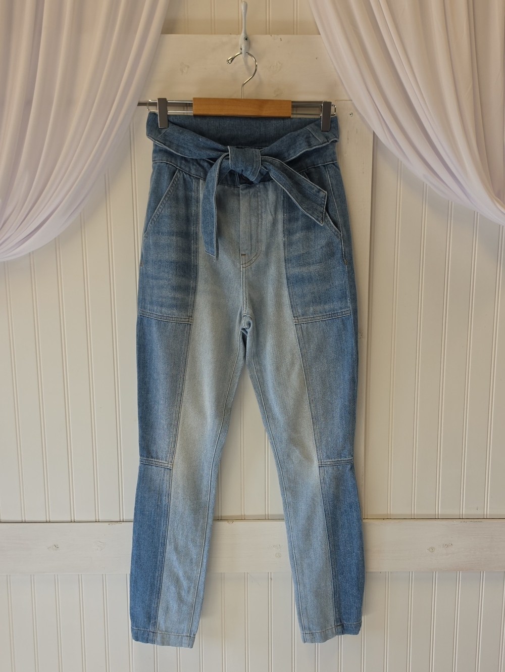 Jonathan Simkhai Blue Two-Tone Denim High-Rise Tie-Waist Jeans Size 25